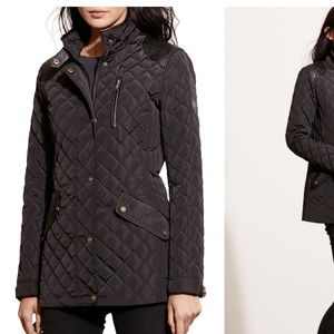 Lauren R. Lauren faux leather trim quilted coat